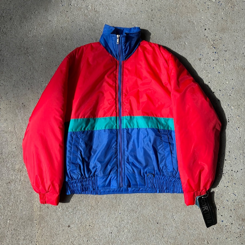 Cortina Vintage Colorblock Windbreaker Jacket Red Blue Teal Large NWT